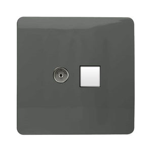 Trendiswitch Artistic Modern 2 Gang Female TV Co-Axial and Telephone Slave Sockets