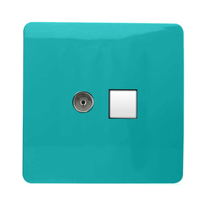 Trendiswitch Artistic Modern 2 Gang Female TV Co-Axial & RJ45 Cat 5e PC Ethernet Sockets