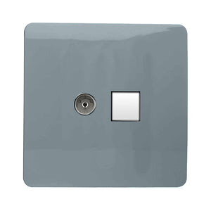 Trendiswitch Artistic Modern 2 Gang Female TV Co-Axial & RJ45 Cat 5e PC Ethernet Sockets