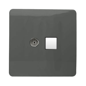 Trendiswitch Artistic Modern 2 Gang Female TV Co-Axial & RJ45 Cat 5e PC Ethernet Sockets