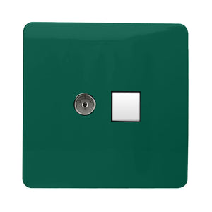 Trendiswitch Artistic Modern 2 Gang Female TV Co-Axial & RJ45 Cat 5e PC Ethernet Sockets