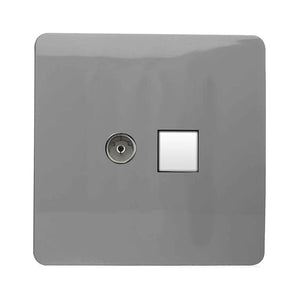 Trendiswitch Artistic Modern 2 Gang Female TV Co-Axial & RJ45 Cat 5e PC Ethernet Sockets