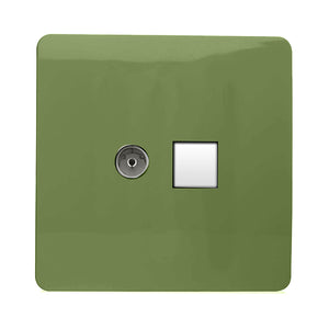 Trendiswitch Artistic Modern 2 Gang Female TV Co-Axial & RJ45 Cat 5e PC Ethernet Sockets