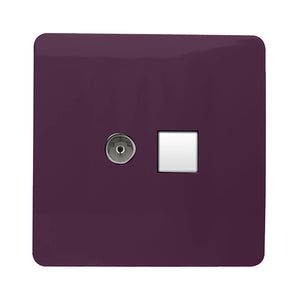 Trendiswitch Artistic Modern 2 Gang Female TV Co-Axial & RJ45 Cat 5e PC Ethernet Sockets