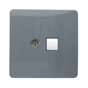 Trendiswitch Artistic Modern 2 Gang Female TV Co-Axial & RJ45 Cat 5e PC Ethernet Sockets