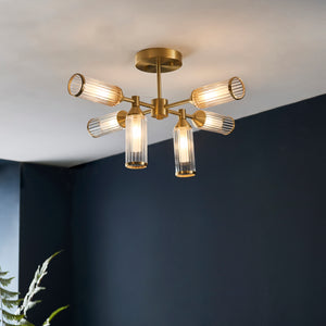 STA213087 Stanford 6 Light Semi Flush Brass with Glass