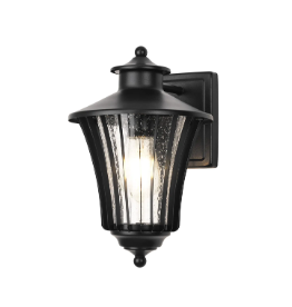 EM1606 Hearn Ribbed Curved Frame Wall Lamp IP54 Satin Black/Seeded Clear Glass