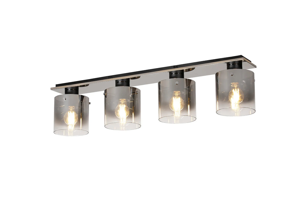 Valentino 4 Light Black Linear Flush Ceiling Light, EM5089-HSA