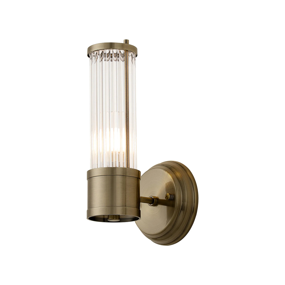 Landis 1 Light Glass Rod Wall Light Antique Brass IP44 EMBA1199-HSA