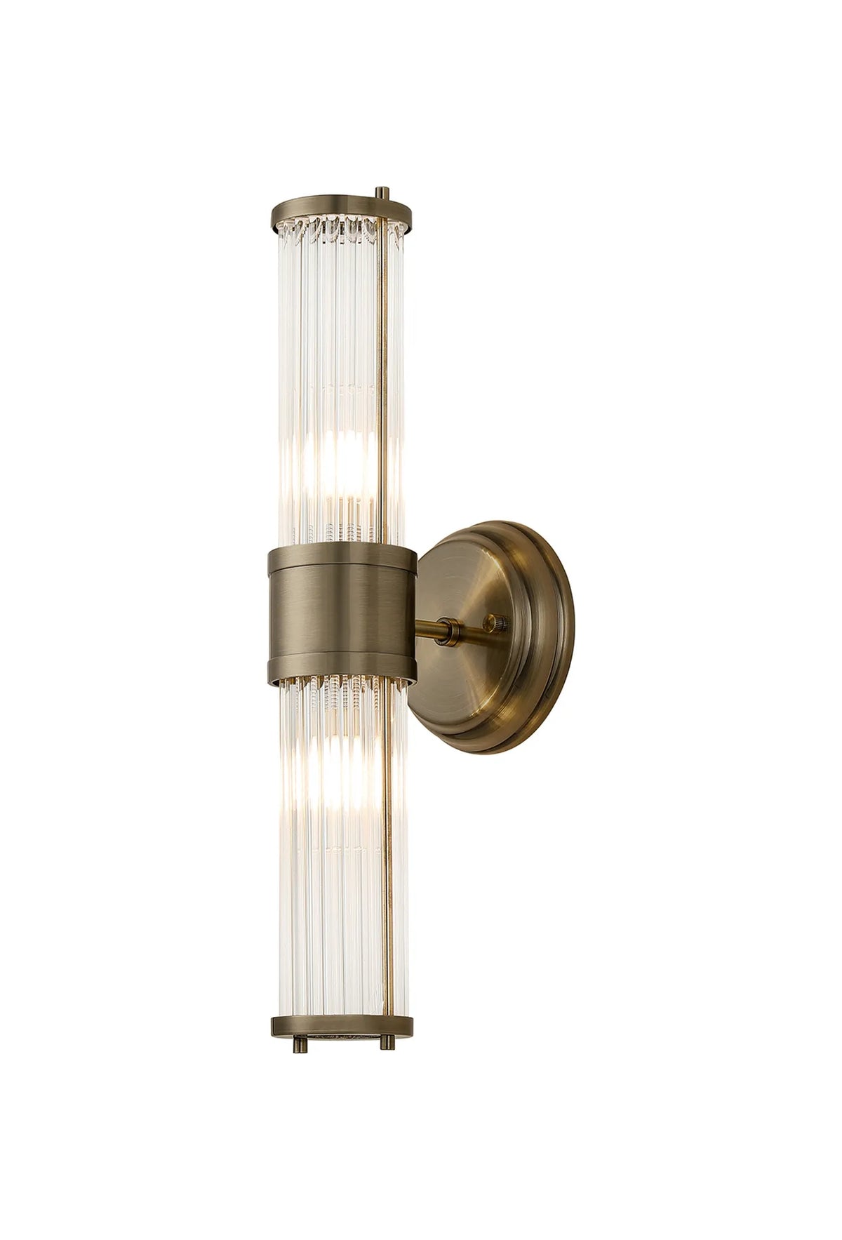 Landis 2 Light Glass Rod Up &amp; Down Wall Light Antique Brass IP44 EMBA2199-HSA