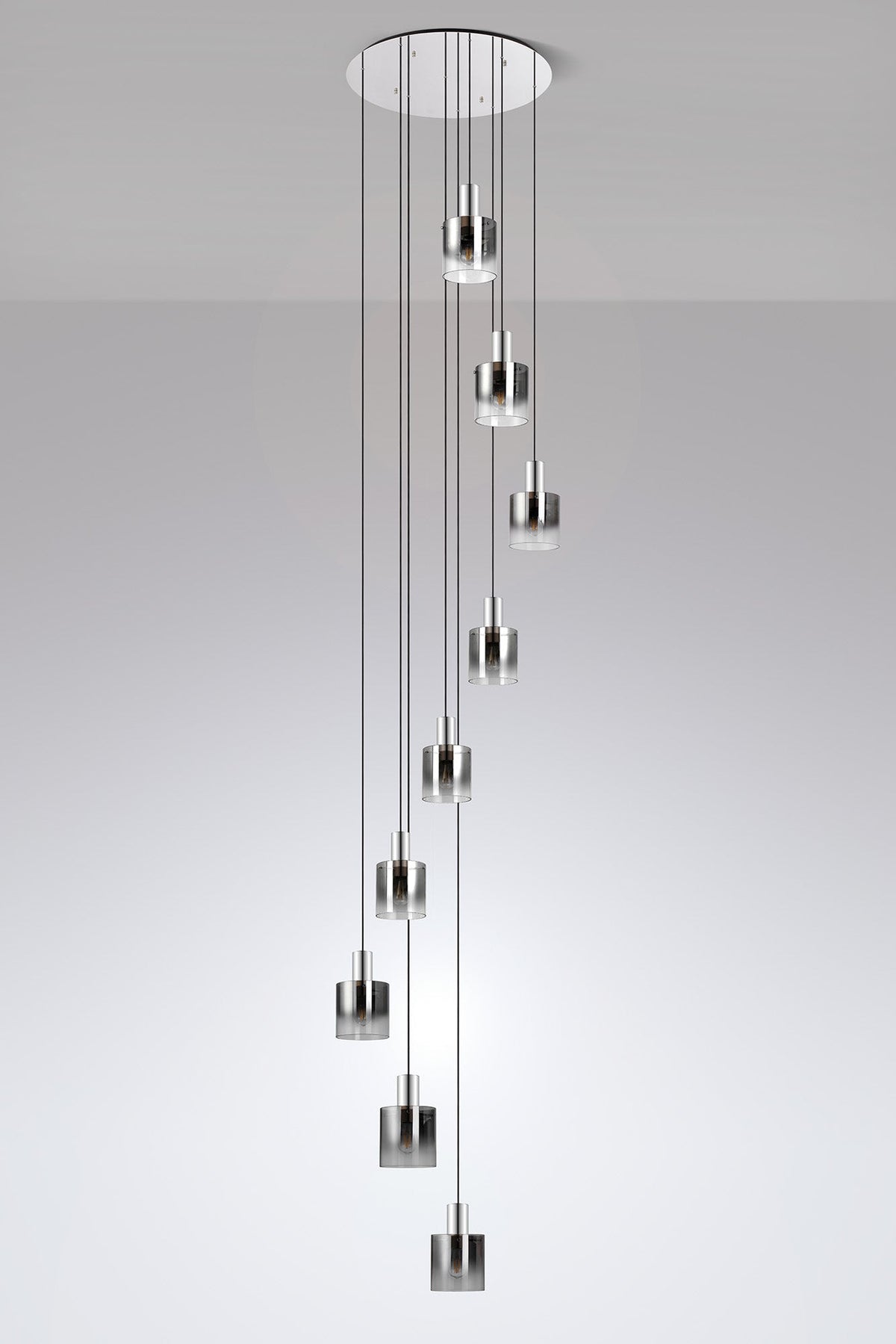 Valentino 9 Light Round Smoked Glass Pendant, EMMS/NP9869-HSA