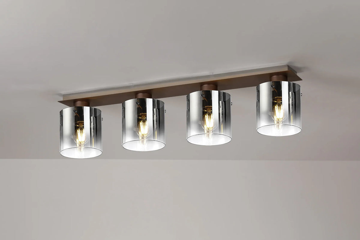 Valentino 4 Light Linear Flush Ceiling Light, EMMSOM3969-HSA