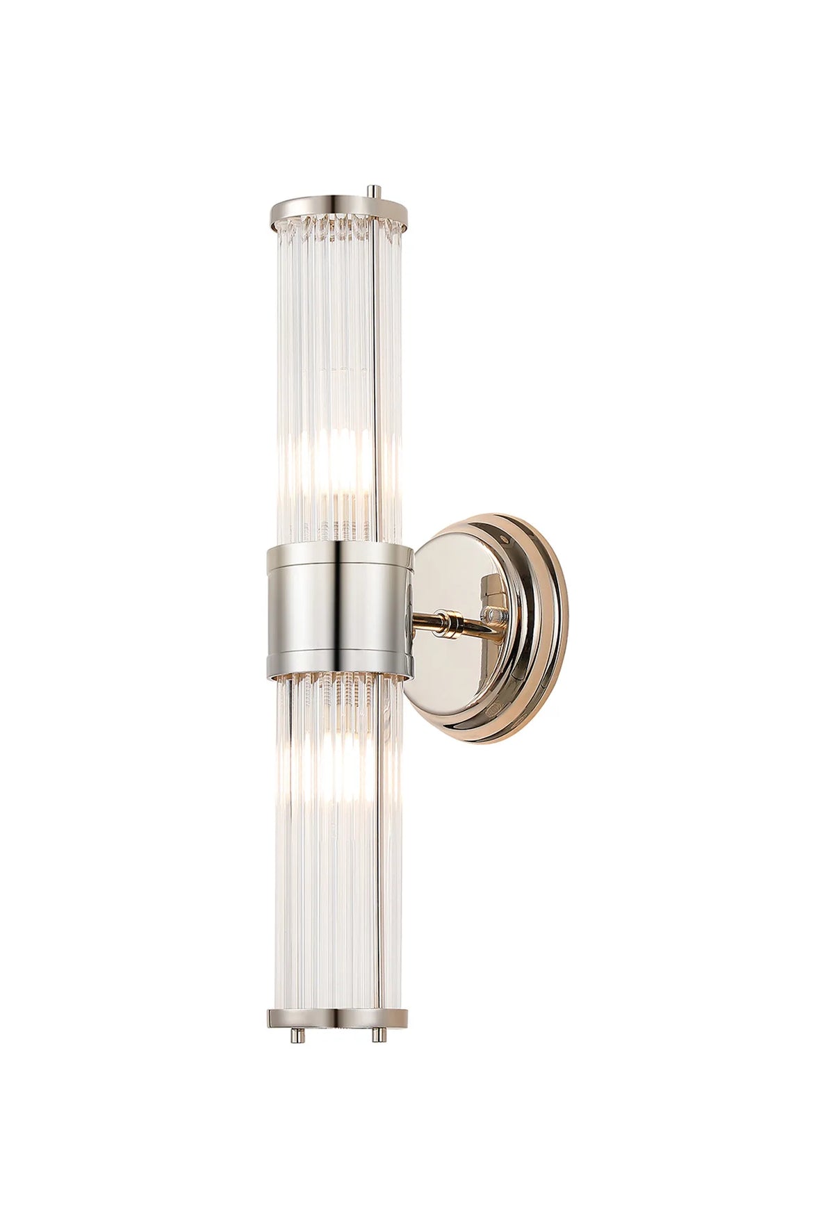 Landis 2 Light Glass Rod Up &amp; Down Wall Light Polished Nickel IP44 EMNP2199-HSA