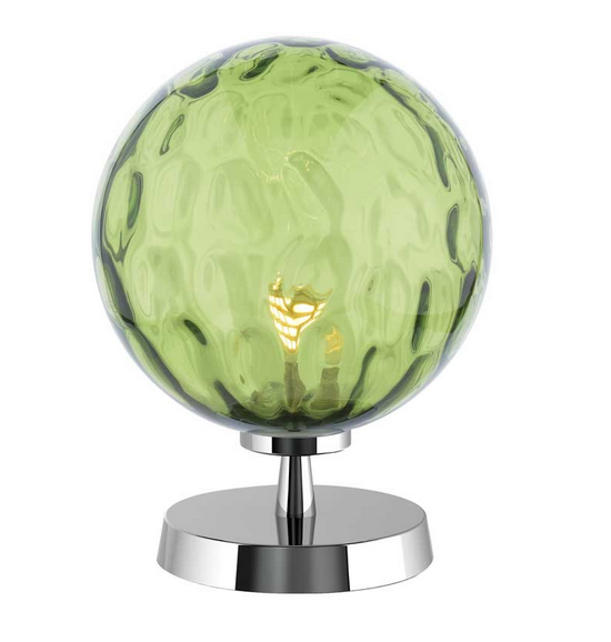 Kandinsky Touch Table Lamp Polished Chrome Green Dimple Glass KANTLPC/GALG014