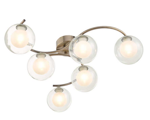 Matisse 6 Light Semi Flush Antique Brass Clear and Opal Glass MAT6AB/GALG03
