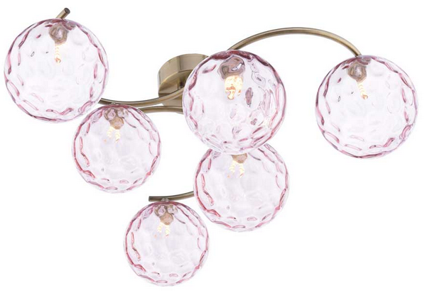 Matisse 6 Light Semi Flush Antique Brass Pink Dimple Glass MAT6AB/GALG013