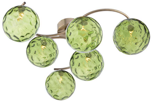 Matisse 6 Light Semi Flush Antique Brass Green Dimple Glass MAT6AB/GALG014