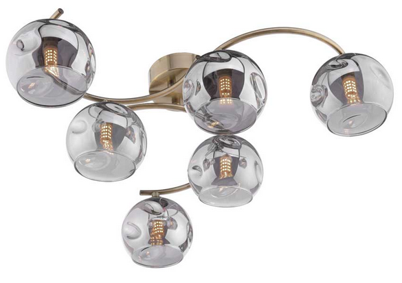 Matisse 6 Light Semi Flush Antique Brass Smoked Organic Glass MAT6AB/GALG015
