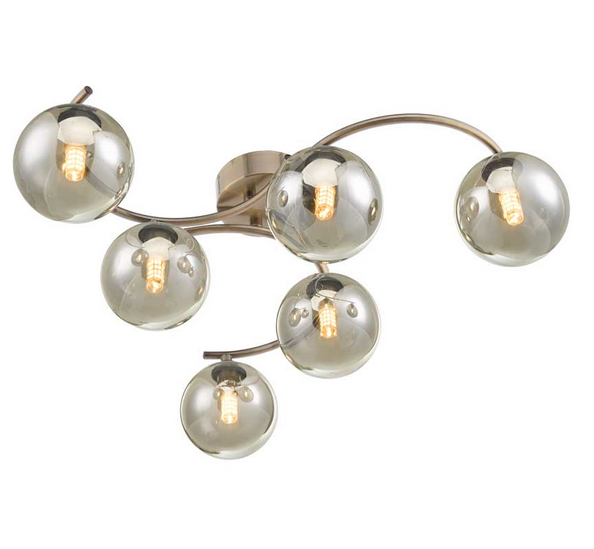 Matisse 6 Light Semi Flush Antique Brass Smoked Glass MAT6AB/GALG01