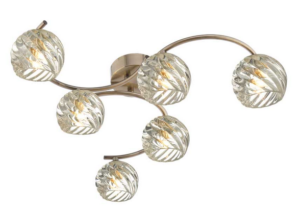 Matisse 6 Light Semi Flush Antique Brass Twisted Open Glass MAT6AB/GALG05