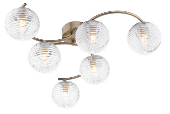 Matisse 6 Light Semi Flush Antique Brass Ribbed Glass MAT6AB/GALG08