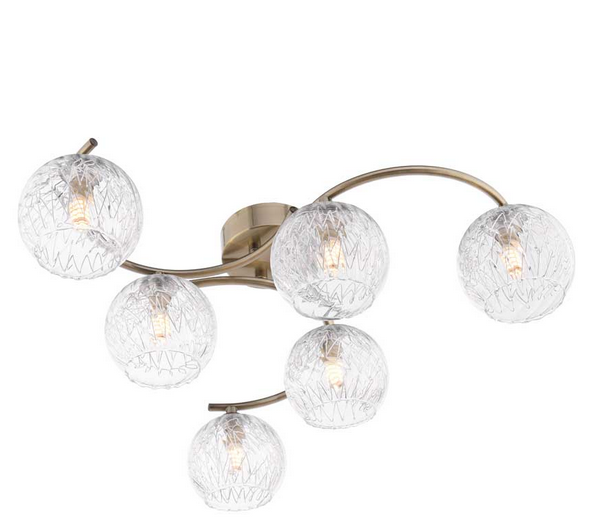 Matisse 6 Light Semi Flush Antique Brass Clear Wire Glass MAT6AB/GALG09