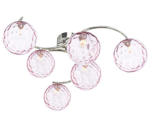 Matisse 6 Light Semi Flush Polished Chrome Pink Dimple Glass MAT6PC/GALG013