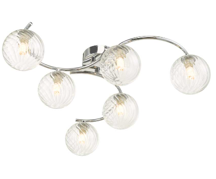 Matisse 6 Light Semi Flush Polished Chrome Twisted Glass MAT6PC/GALG03