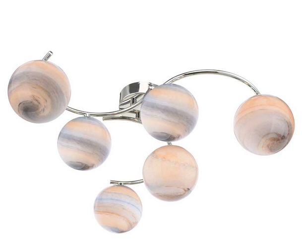 Matisse 6 Light Semi Flush Polished Chrome Large Marble Glass MAT6PC/GALG07L