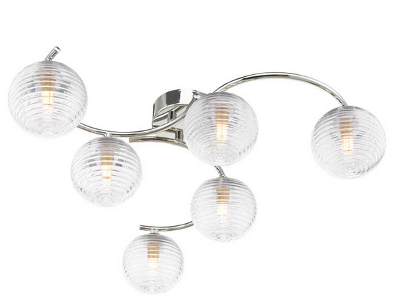 Matisse 6 Light Semi Flush Polished Chrome Ribbed Glass MAT6PC/GALG08