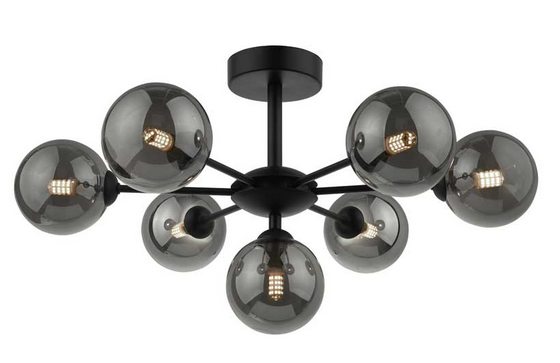 Picasso 7 light Semi Flush Matt Black Smoked Glass PIC7BLC/GALG01