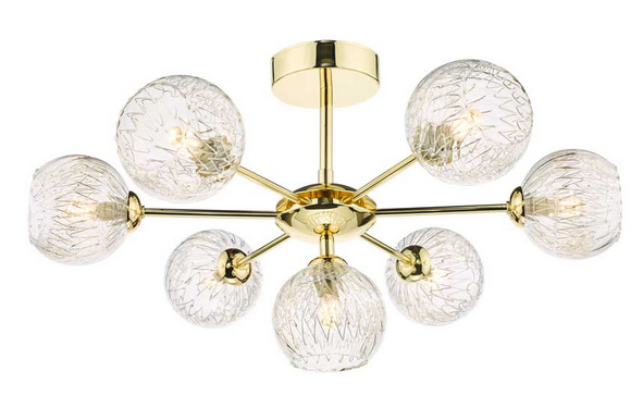 Picasso 7 light Semi Flush Polished Gold Clear Glass with Inner Wire PIC7GD/GALG09