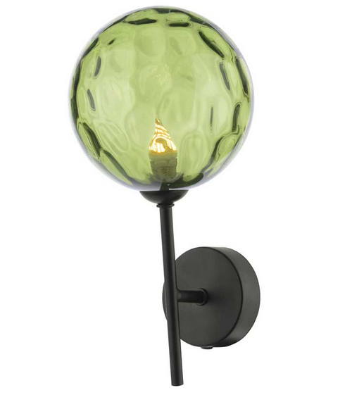 Picasso Wall Light Matt Black Green Dimpled Glass PICWBLC/GALG014