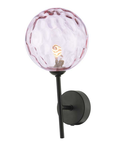 Picasso Wall Light Matt Black Pink Dimpled Glass PICWBLC/GALG013