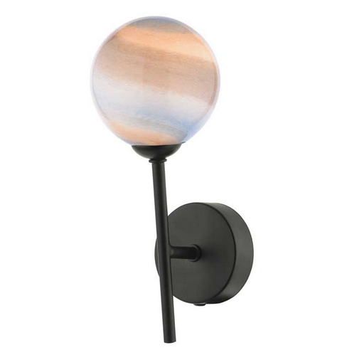 Picasso Wall Light Matt Black Large Planet Style Glass PICWBLC/GALG07L