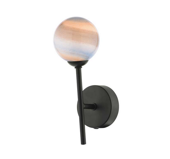 Picasso Wall Light Matt Black Small Planet Style Glass PICWBLC/GALG07