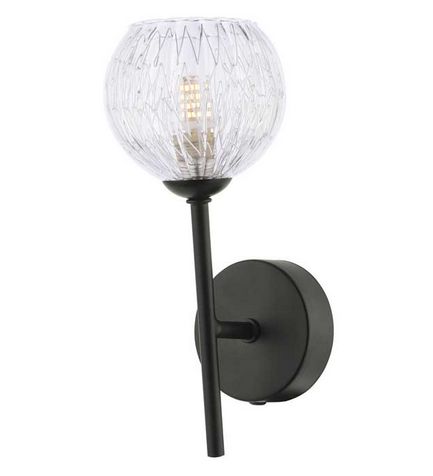 Picasso Wall Light Matt Black Clear Glass with Inner Wire PICWBLC/GALG09