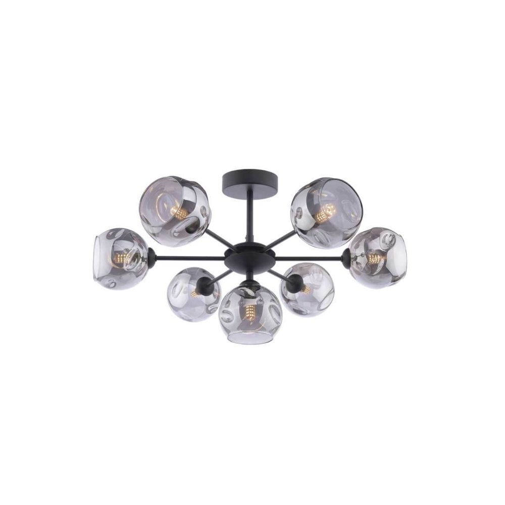 Picasso 7 light Semi Flush Matt Black Smoked Organic Glass PIC7BLC/GALG015