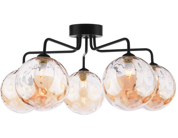 Rubens 5 Light Semi Flush Matt Black Champagne Dimple Glass RUB5BLC/GALG011