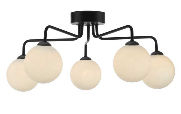 Rubens 5 Light Semi Flush Matt Black Opal Glass RUB5BLC/GALG02