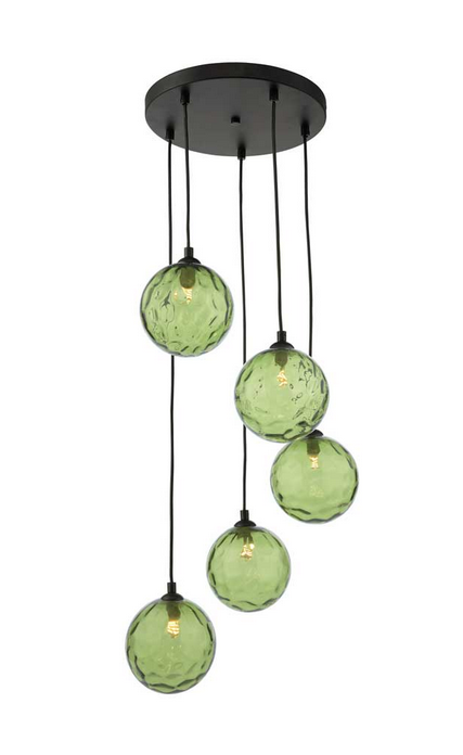 Rembrandt 5 Light Cluster Pendant Matt Black Green Dimple Glass REMBLC/GALG014