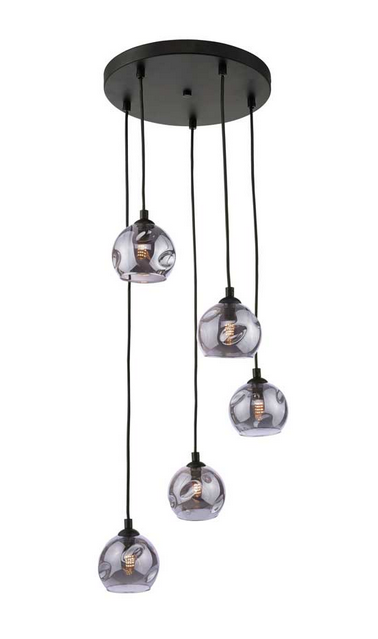 Rembrandt 5 Light Cluster Pendant Matt Black Smoked Organic Glass REMBLC/GALG015