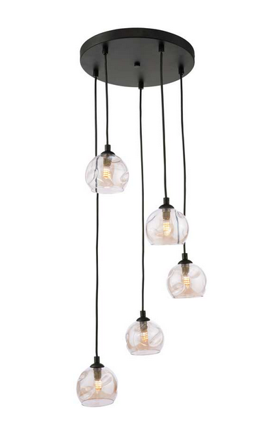 Rembrandt 5 Light Cluster Pendant Matt Black Champagne Organic Glass REMBLC/GALG016