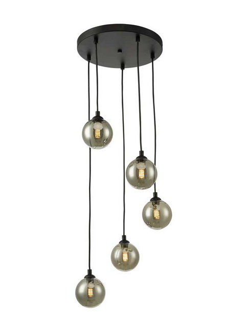 Rembrandt 5 Light Cluster Pendant Matt Black Smoked Glass REMBLC/GALG01