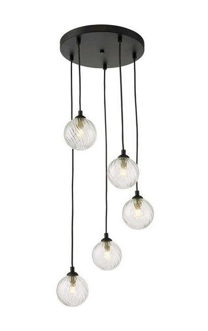 Rembrandt 5 Light Cluster Pendant Matt Black Twisted Glass REMBLC/GALG03