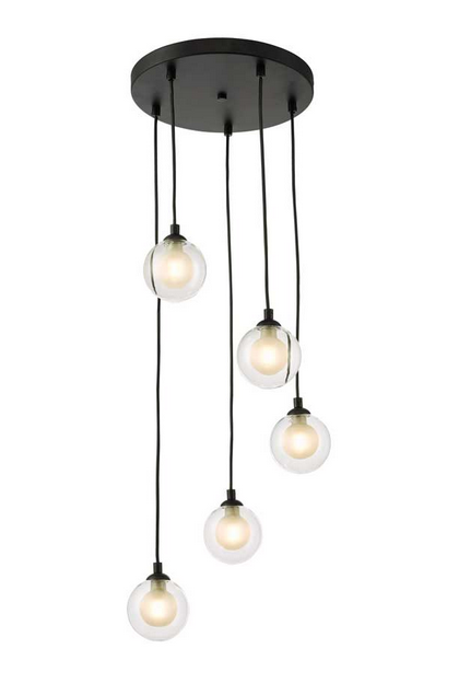 Rembrandt 5 Light Cluster Pendant Matt Black Clear and Opal Glass REMBLC/GALG04