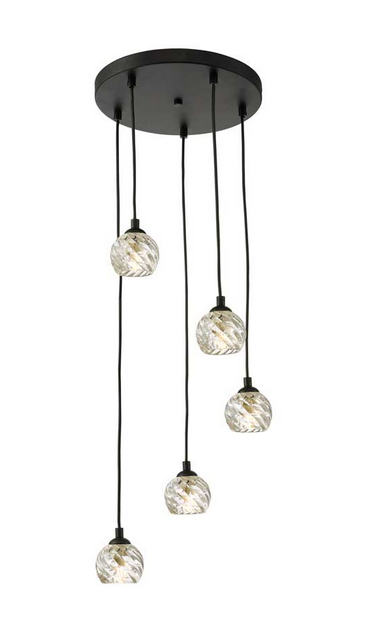Rembrandt 5 Light Cluster Pendant Matt Black Twisted Open Glass REMBLC/GALG05