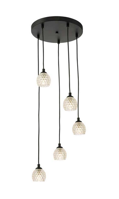Rembrandt 5 Light Cluster Pendant Matt Black Dimpled Open Glass REMBLC/GALG06