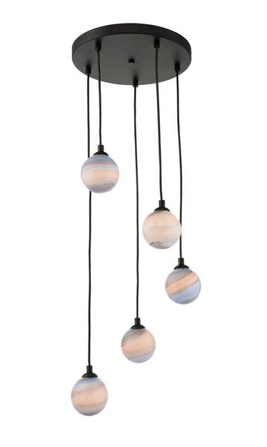 Rembrandt 5 Light Cluster Pendant Matt Black Large Planet Style Glass REMBLC/GALG07L