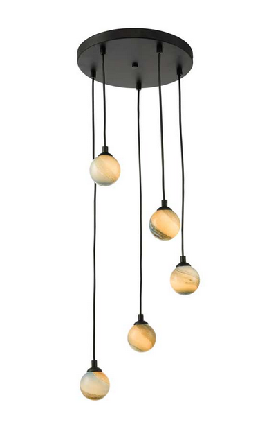 Rembrandt 5 Light Cluster Pendant Matt Black Small Planet Style Glass REMBLC/GALG07